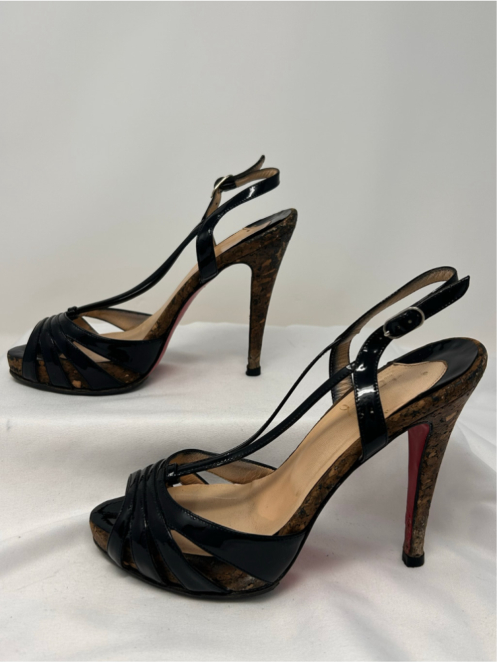 Christian Louboutin Activa Cork Platform Slingback Heels Black Patent 36.5 - Picture 2 of 9